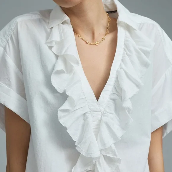 Anthropologie Pilcro Short-Sleeved Ruffle Blouse - Picture 4 of 8